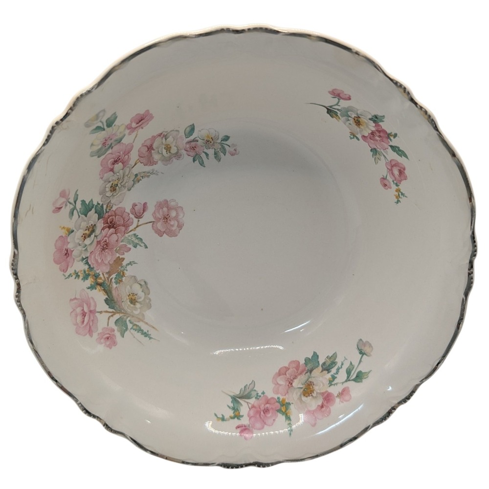 Vintage Homer Laughlin‎ Serving Bowl Roses Platinum Trim 1941 West Virginia SEE